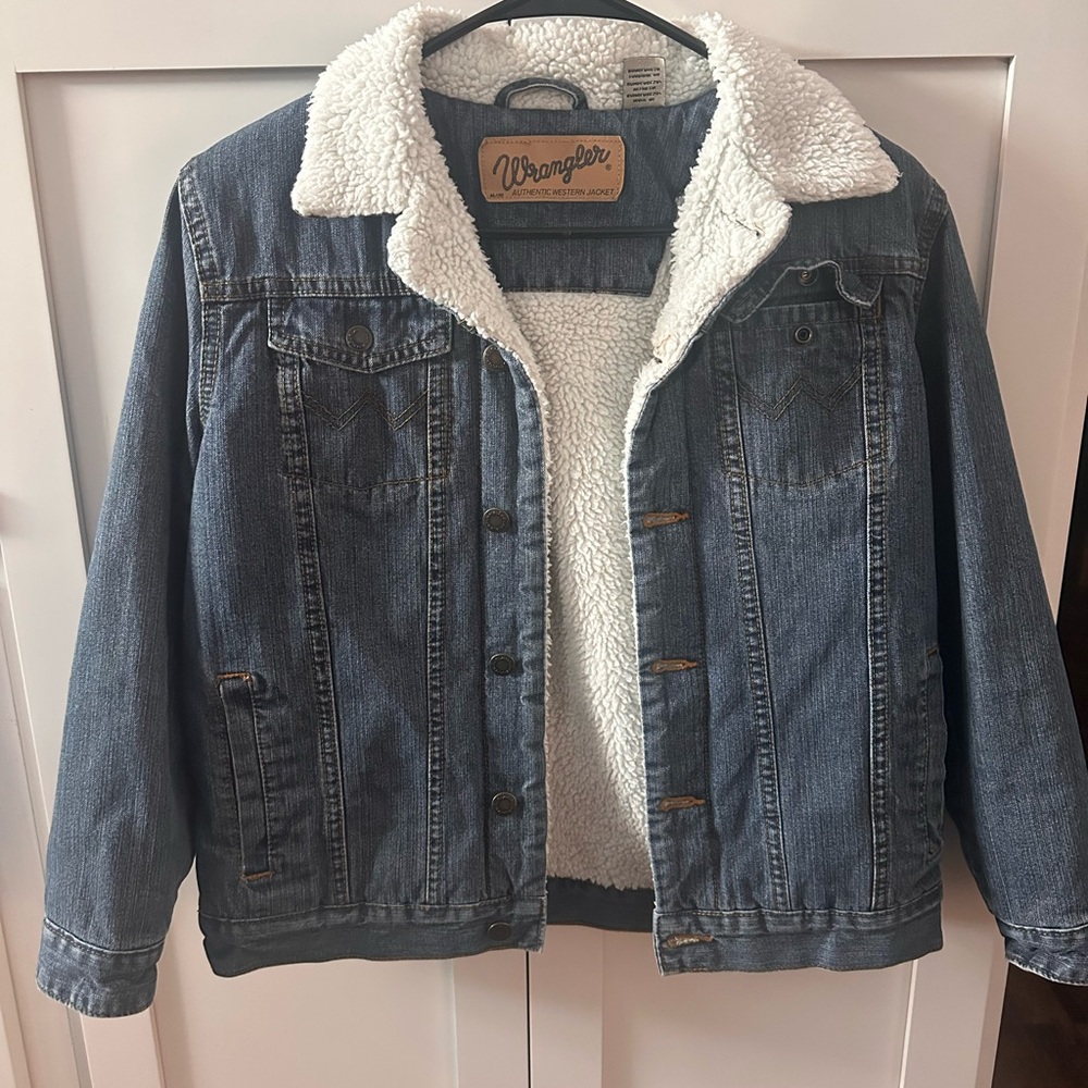 Wrangler Blue Denim Jacket with White Sherpa